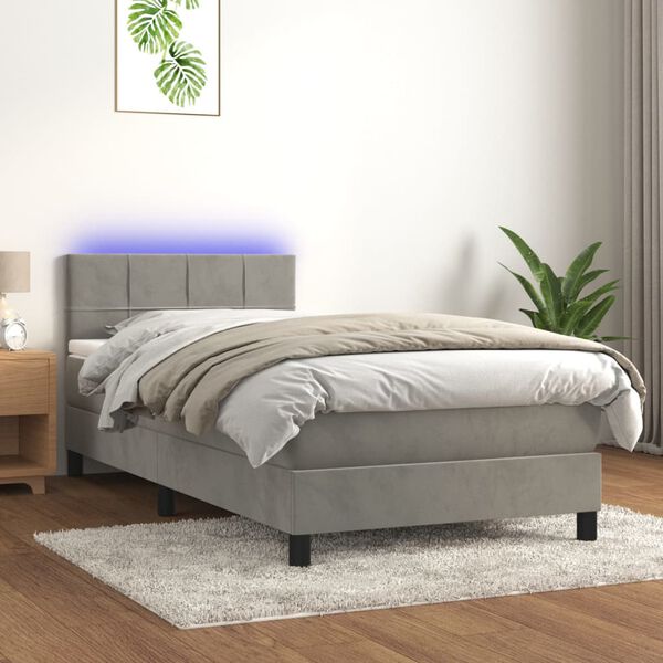 vidaXL Box spring postel s matrac&iacute; a LED světle &scaron;ed&aacute; 90x190 cm samet