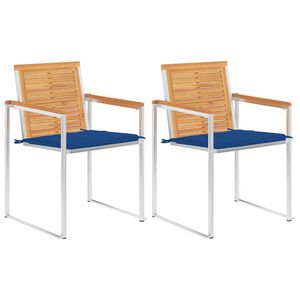 vidaXL Zahradn&iacute; židle s podu&scaron;kami 2 ks masivn&iacute; teakov&eacute; dřevo a ocel