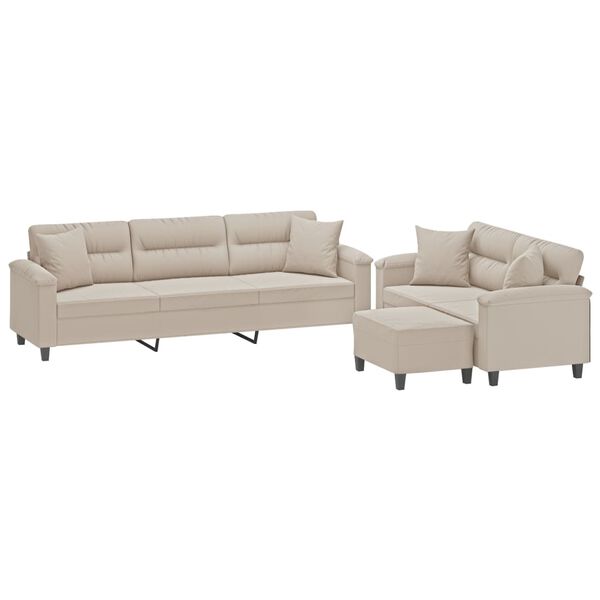 vidaXL 3dílná sedací souprava s polštáři krémová tkanina z mikrovlákna
