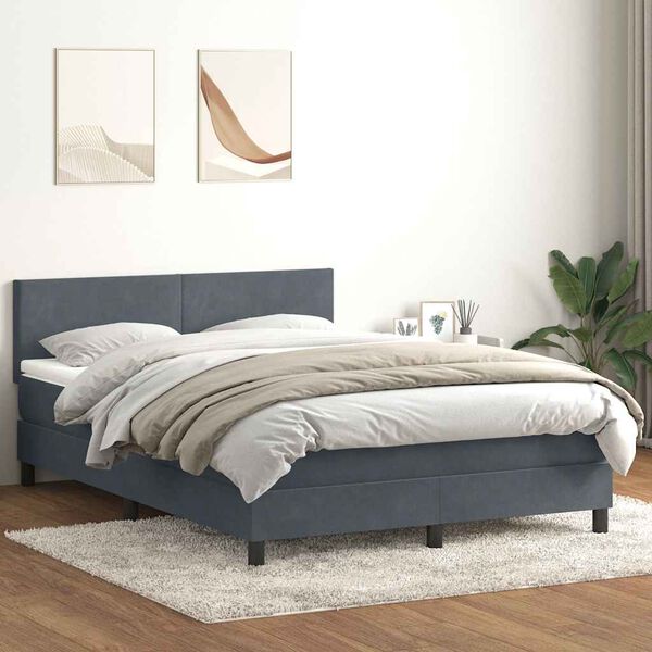 vidaXL Box spring postel s matrac&iacute; tmavě &scaron;ed&aacute; 140x210 cm samet