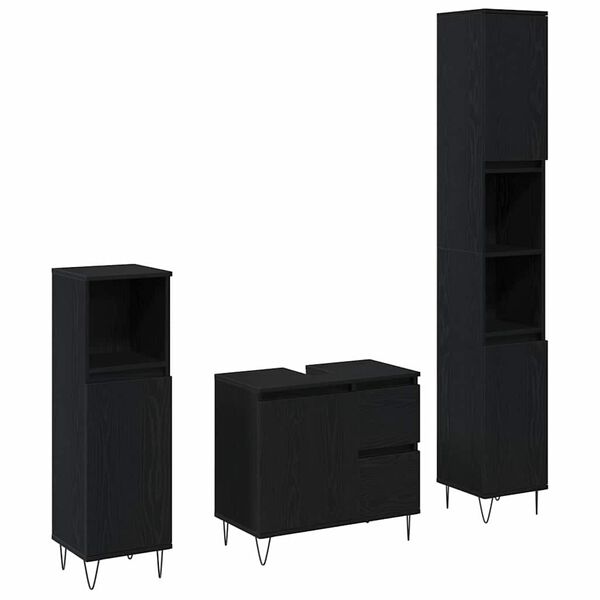 vidaXL Sada koupelnov&eacute;ho n&aacute;bytku 3 pcs Čern&yacute; dub 30 x 30 x 190 cm