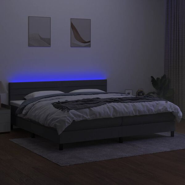 vidaXL Box spring postel s matrac&iacute; a LED tmavě &scaron;ed&aacute; 200x200 cm textil