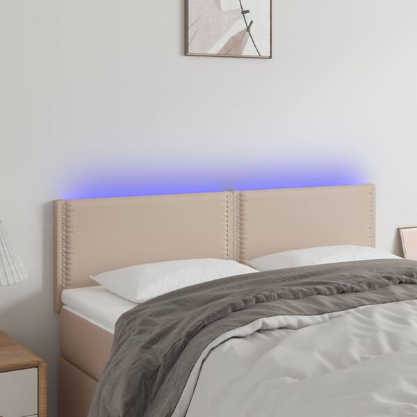 vidaXL Čelo postele s LED cappuccino 144x5x78/88 cm umělá kůže