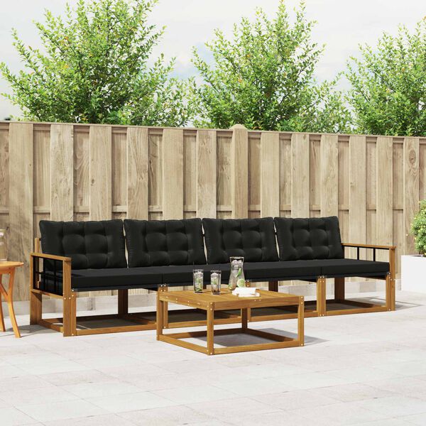 vidaXL Venkovn&iacute; pohovkov&aacute; souprava s pol&scaron;t&aacute;řem 5 pcs Přirozen&aacute; a čern&aacute;