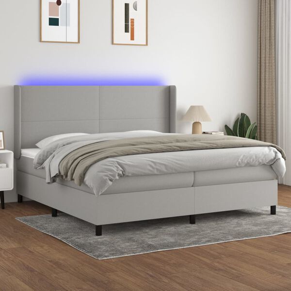 vidaXL Box spring postel s matrac&iacute; a LED světle &scaron;ed&aacute; 200x200 cm textil