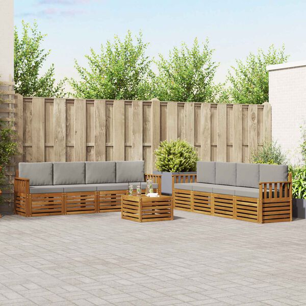 vidaXL Sedac&iacute; soupravy s pol&scaron;t&aacute;řem 9 pcs Př&iacute;rodn&iacute; a světle &scaron;ed&aacute;