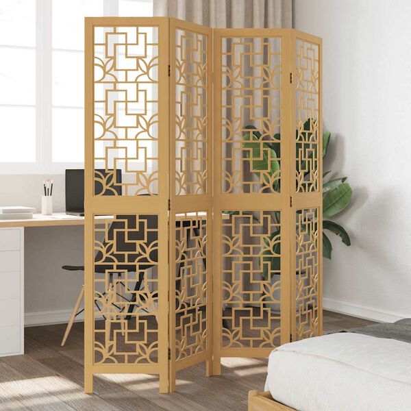 vidaXL Parav&aacute;n 4d&iacute;ln&yacute; hněd&yacute; masivn&iacute; dřevo pavlovnie