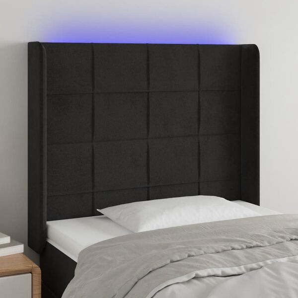 vidaXL Čelo postele s LED čern&eacute; 103 x 16 x 118/128 cm samet