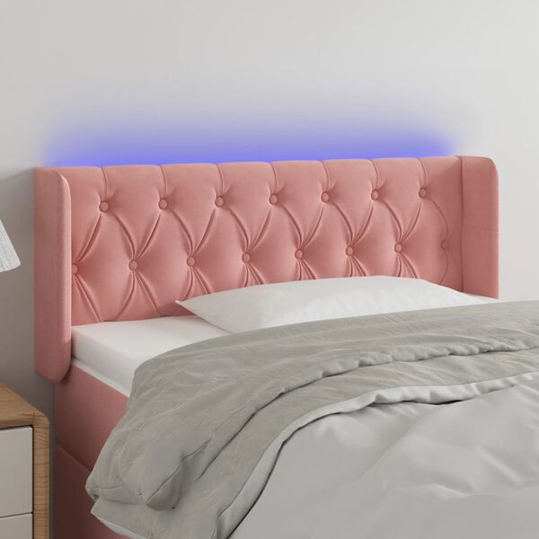 vidaXL Čelo postele s LED růžov&eacute; 93 x 16 x 78/88 cm samet