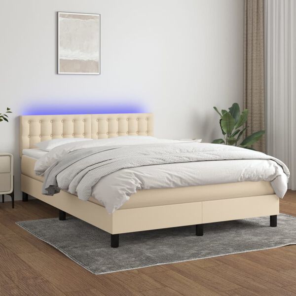 vidaXL Box spring postel s matrac&iacute; a LED kr&eacute;mov&aacute; 140x200 cm textil