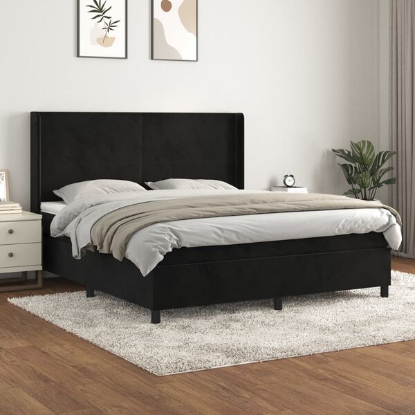 vidaXL Box spring postel s matrac&iacute; čern&aacute; 180x200 cm samet