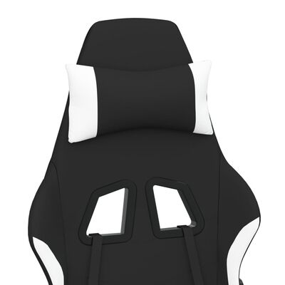 vidaXL Masážní herní židle s podnožkou černá a bílá textil