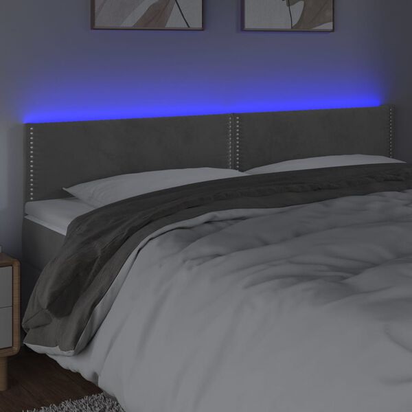 vidaXL Čelo postele s LED světle &scaron;ed&eacute; 180x5x78/88 cm samet