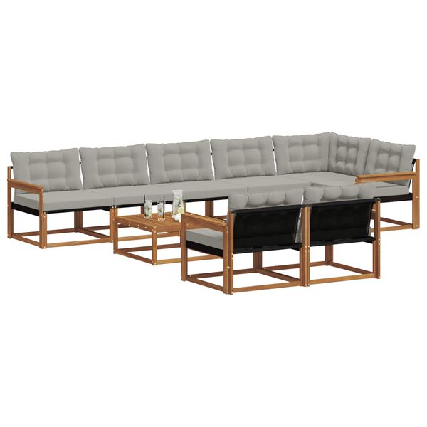 vidaXL Venkovn&iacute; pohovkov&aacute; souprava 9 pcs Př&iacute;rodn&iacute; a světle &scaron;ed&aacute;