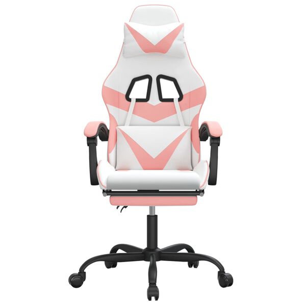 vidaXL Herní židle s podnožkou bílá a růžová umělá kůže