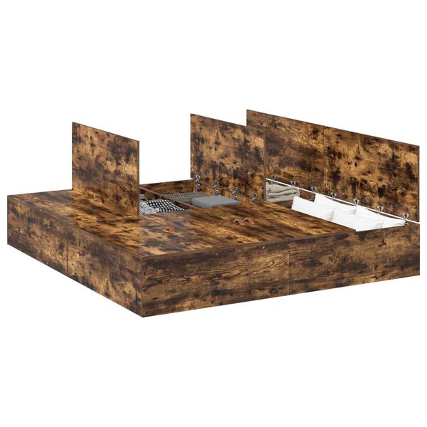 vidaXL R&aacute;m postele s &uacute;ložn&yacute;m prostorem Kouřov&yacute; dub 200 x 200 cm