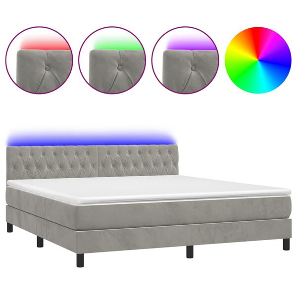 vidaXL Box spring postel s matrac&iacute; a LED světle &scaron;ed&aacute; 160x200 cm samet
