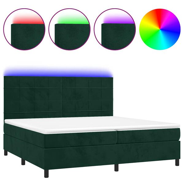 vidaXL Box spring postel s matrac&iacute; a LED tmavě zelen&aacute; 200x200 cm samet
