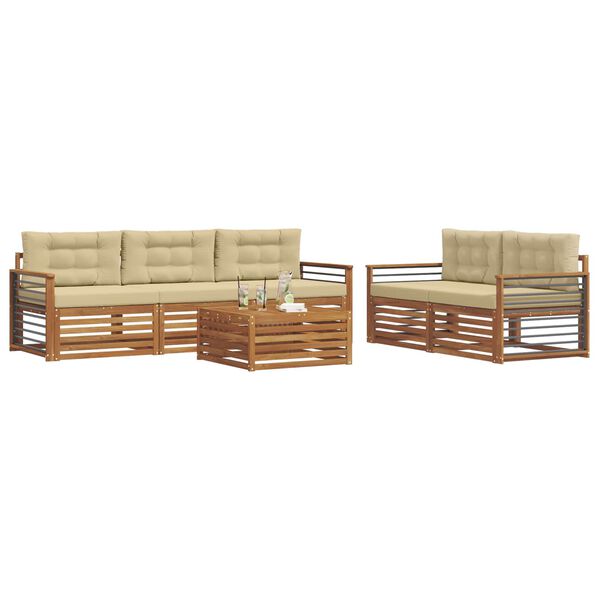 vidaXL Venkovn&iacute; pohovkov&aacute; souprava 6 pcs Přirozen&aacute; a B&eacute;žov&aacute;