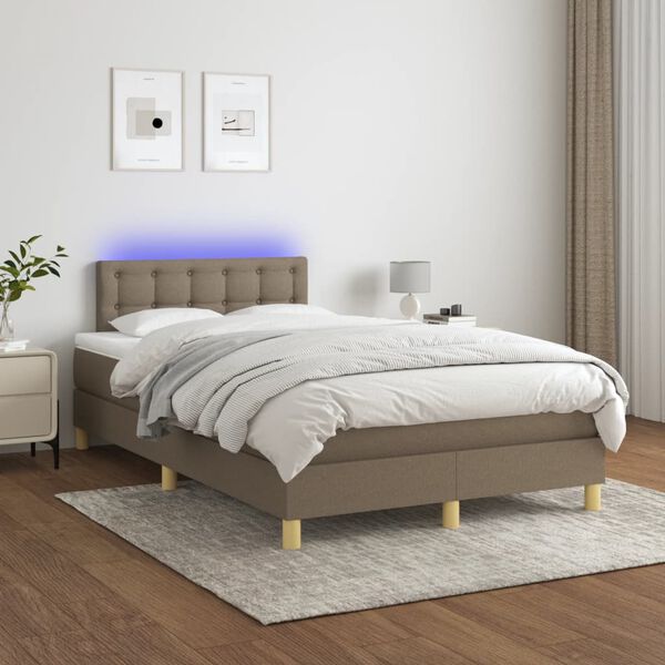 vidaXL Box spring postel s matrací a LED taupe 120 x 200 cm textil