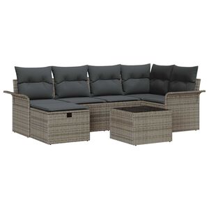 vidaXL Sada zahradn&iacute;ch pohovek s pol&scaron;t&aacute;řem 7 pcs &Scaron;ed&aacute; polyratan