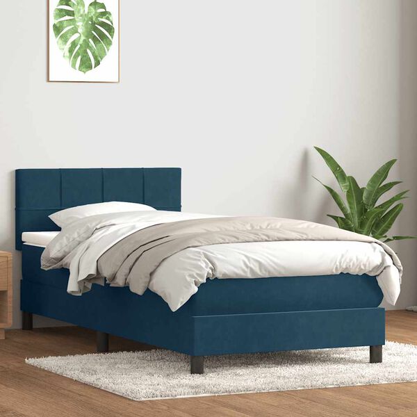 vidaXL Box spring postel s matrac&iacute; tmavě modr&aacute; 80x220 cm samet