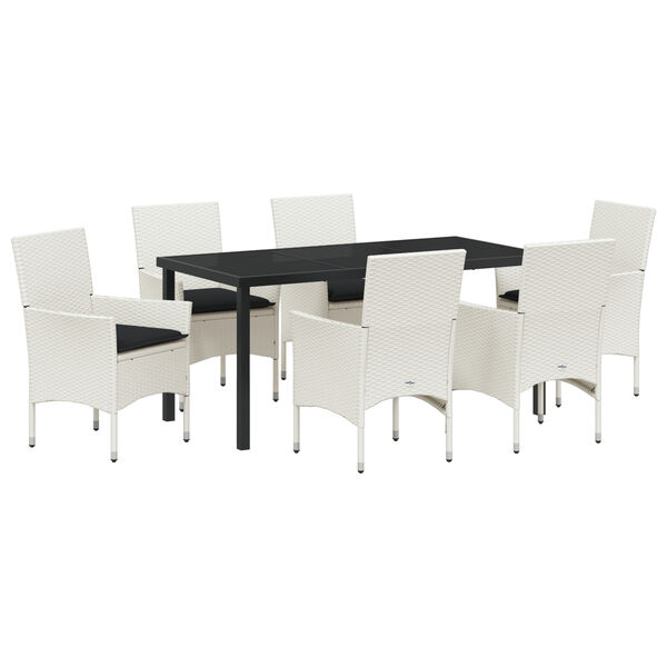 vidaXL Zahradn&iacute; j&iacute;deln&iacute; souprava s pol&scaron;t&aacute;řem 7 pcs B&iacute;l&aacute; Poly ratan