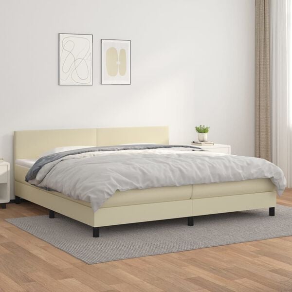 vidaXL Box spring postel s matrac&iacute; kr&eacute;mov&aacute; 200x200 cm uměl&aacute; kůže