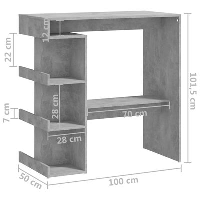 vidaXL Barový stůl s úložným regálem šedý 100 x 50 x 101,5 cm kompozit