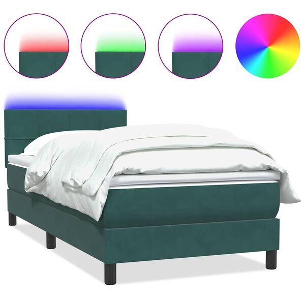 vidaXL Box spring postel s matrac&iacute; a LED tmavě zelen&aacute; 100x220 cm samet