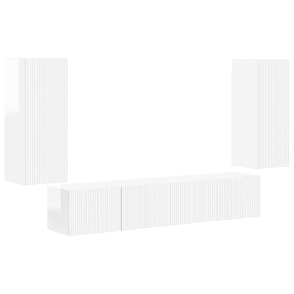 vidaXL Sada televizn&iacute;ho n&aacute;stěnn&eacute;ho kabinetu 4 pcs Vysoce leskl&aacute; b&iacute;l&aacute;