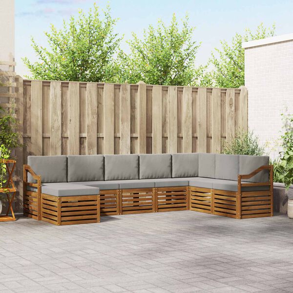 vidaXL Rohov&aacute; sofa sada s pol&scaron;t&aacute;řem 8 pcs Př&iacute;rodn&iacute; a světle &scaron;ed&aacute;