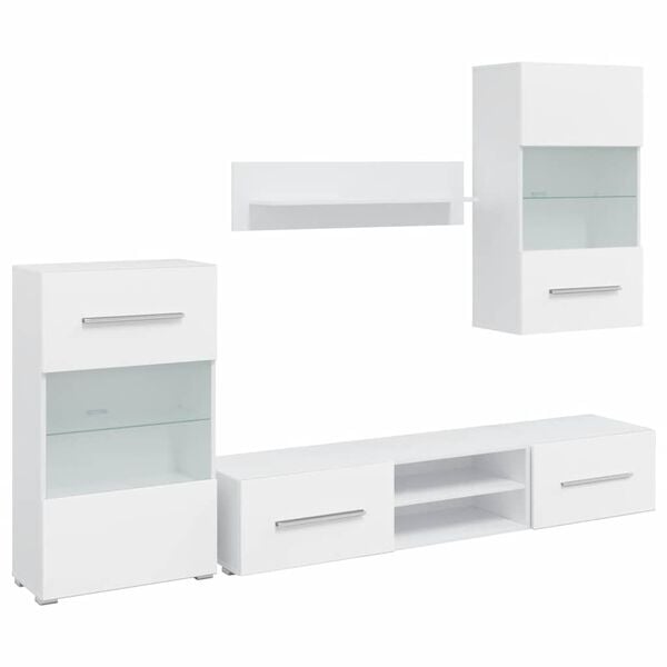 vidaXL Pětidílná obývací stěna s LED osvětlením bílá