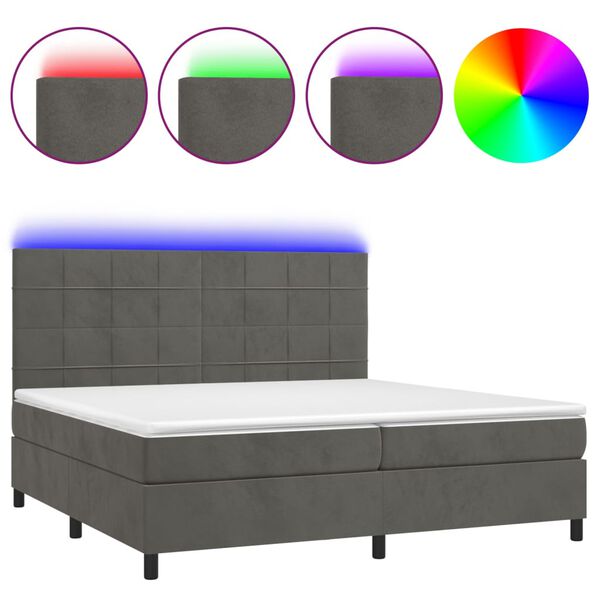 vidaXL Box spring postel s matrac&iacute; a LED tmavě &scaron;ed&aacute; 200x200 cm samet