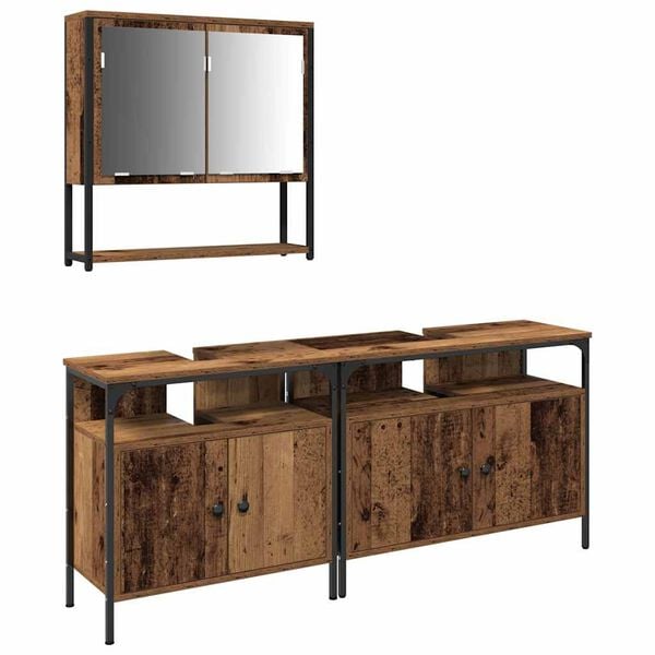 vidaXL Sada koupelnov&eacute;ho n&aacute;bytku s polic&iacute; 3 pcs Hněd&aacute; Kompozitn&iacute; dřevo