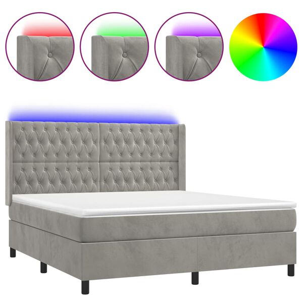 vidaXL Box spring postel s matrac&iacute; a LED světle &scaron;ed&aacute; 180x200 cm samet