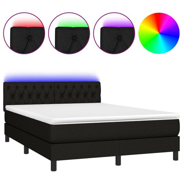 vidaXL Box spring postel s matrac&iacute; a LED čern&aacute; 140x190 cm textil