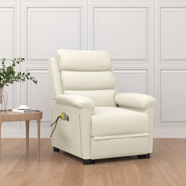 vidaXL Zvedací masážní křeslo krémové samet