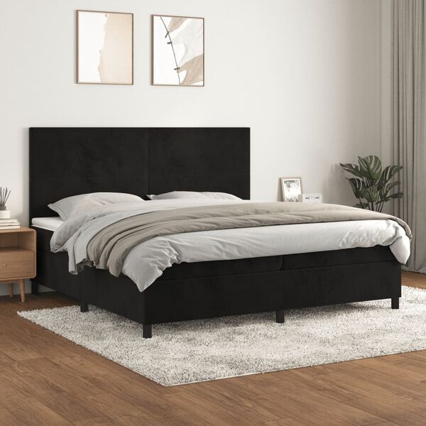 vidaXL Box spring postel s matrac&iacute; čern&aacute; 200x200 cm samet