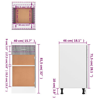 vidaXL Spodní skříňka se zásuvkou šedá sonoma 40x46x81,5 cm kompozit