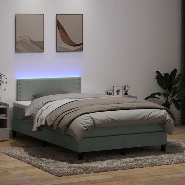 vidaXL Box spring postel s matrac&iacute; a LED světle &scaron;ed&aacute; 120x210 cm samet