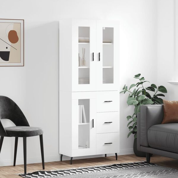 vidaXL Skř&iacute;ň highboard b&iacute;l&aacute; 69,5 x 34 x 180 cm kompozitn&iacute; dřevo