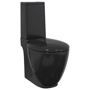 vidaXL Keramick&eacute; WC kombi kulat&eacute; spodn&iacute; odpad čern&eacute;