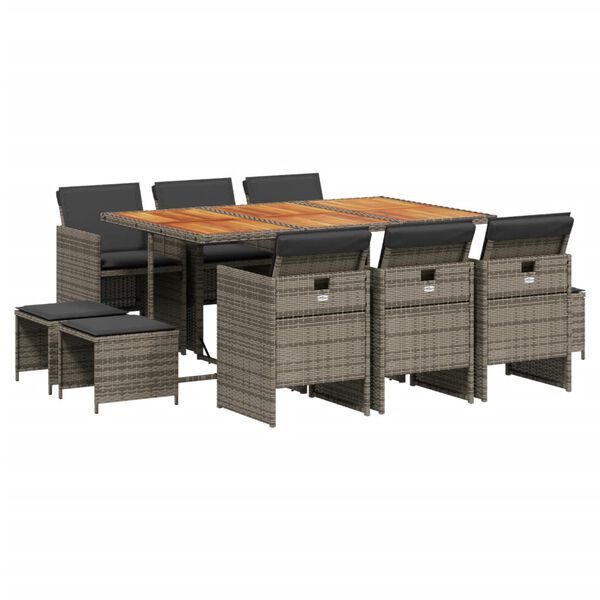 vidaXL 11d&iacute;ln&yacute; zahradn&iacute; j&iacute;deln&iacute; set s podu&scaron;kami &scaron;ed&yacute; polyratan