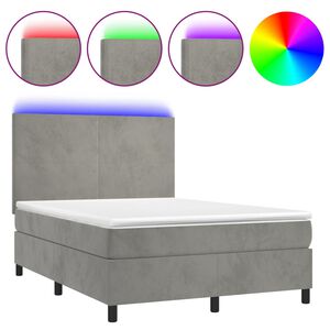 vidaXL Box spring postel s matrac&iacute; a LED světle &scaron;ed&aacute; 140x200 cm samet