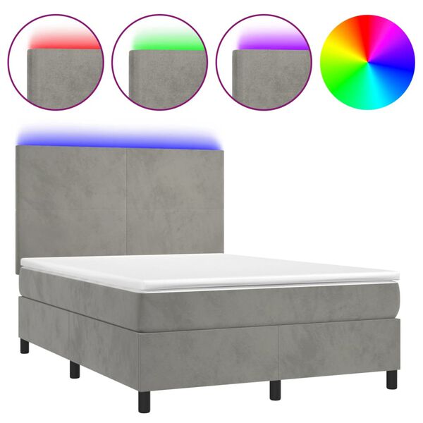 vidaXL Box spring postel s matrac&iacute; a LED světle &scaron;ed&aacute; 140x200 cm samet