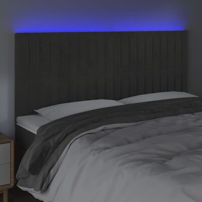 vidaXL Čelo postele s LED tmavě šedé 200x5x118/128 cm samet