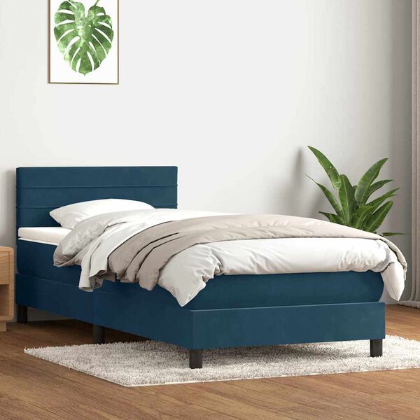 vidaXL Box spring postel s matrac&iacute; tmavě modr&aacute; 80x220 cm samet
