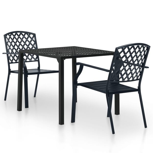 vidaXL 3d&iacute;ln&yacute; bistro set ocelov&yacute; čern&yacute;