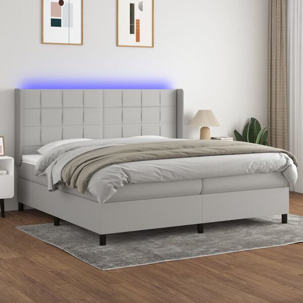 vidaXL Box spring postel s matrac&iacute; a LED světle &scaron;ed&aacute; 200x200 cm textil